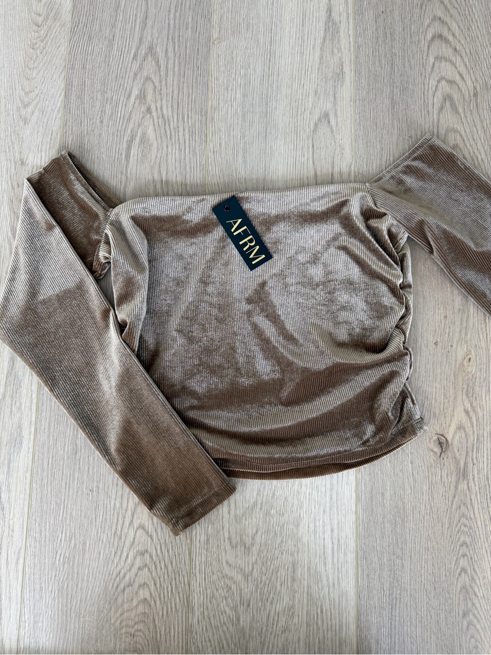 AFRM Velvet V-Neck Long Sleeve Top - Brown